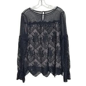 Sundance Women’s Black Lace Feminine Long Sleeve Lined Blouse Size Medium